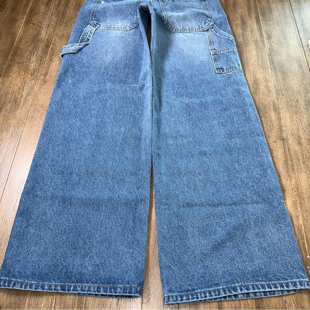 Edikted Baggy Mid Rise Wide Leg Carpenter Cago Jeans blue Pant 90s y2k - Picture 15 of 15